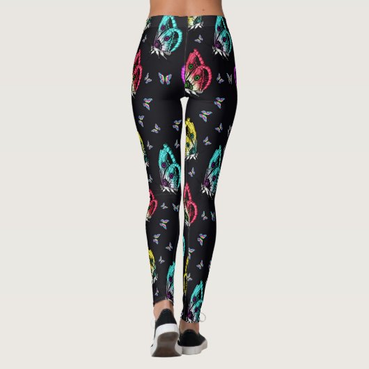 Kleurrijk zwart vlinder patroon ontwerp leggings (Achterkant)