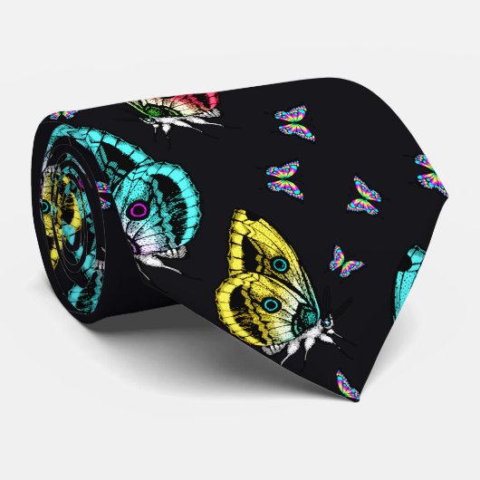 Kleurrijk zwart vlinder patroon ontwerp stropdas (Opgerold)