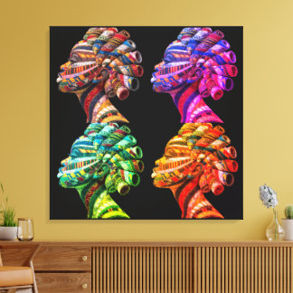 Kleurrijk zwart vrouwen gezicht in quiltstoffen canvas afdruk
