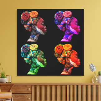 Kleurrijk zwart vrouwen gezicht in quiltstoffen canvas afdruk