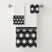 Kleurrijk zwart-wit zeshoekig patroon bad handdoek (Insitu)