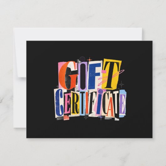 Kleurrijk Zwart Zakelijk Cadeaubon (Voorkant)