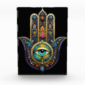 Kleurrijk Zwarte Gouden Hamsa met Turquoise Derde  Fotoblokken (Voorkant)