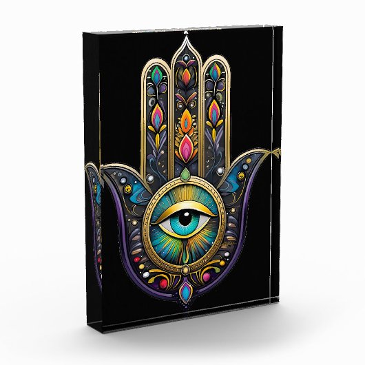 Kleurrijk Zwarte Gouden Hamsa met Turquoise Derde  Fotoblokken (Links)