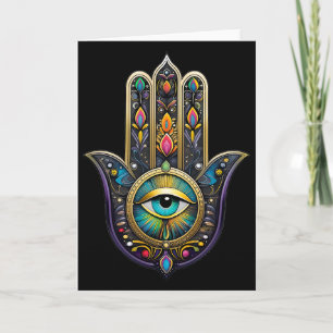 Kleurrijk Zwarte Gouden Hamsa met Turquoise Derde  Kaart