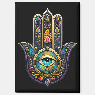 Kleurrijk Zwarte Gouden Hamsa met Turquoise Derde  Magneet