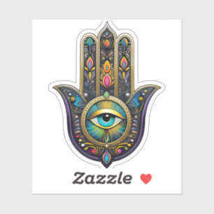 Kleurrijk Zwarte Gouden Hamsa met Turquoise Derde  Sticker