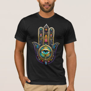 Kleurrijk Zwarte Gouden Hamsa met Turquoise Derde  T-shirt