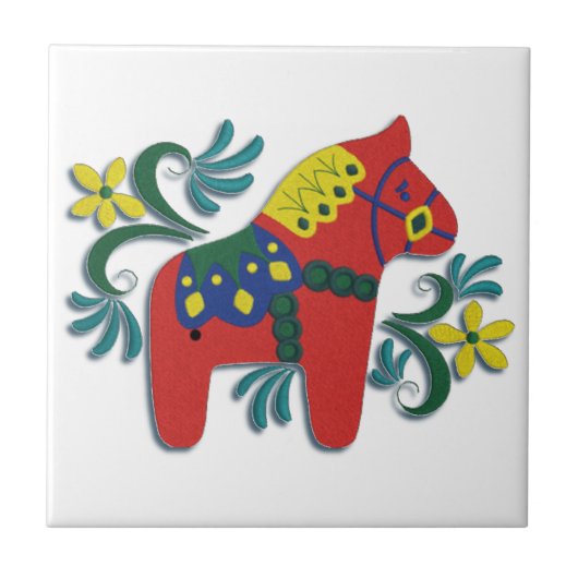 Kleurrijk Zweeds Dala Horse Rechts Tegeltje (Voorkant)