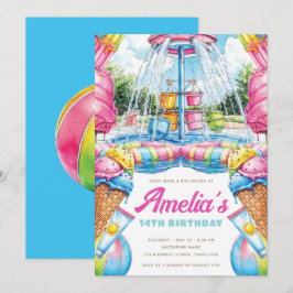 Kleurrijk Zwembad Feest Verjaardag Waterpark Kaart