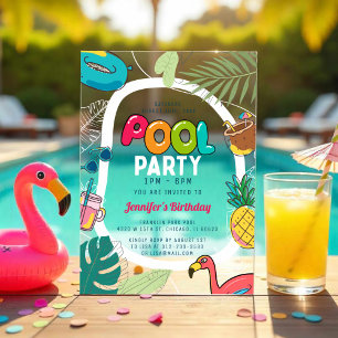 Kleurrijk Zwembadfeest Zwemmen Verjaardag Acryl Uitnodigingen