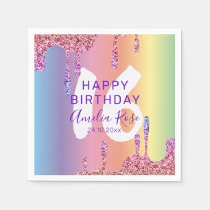 Kleurrijke 16e Happy Birthday Glitter Drips Servet