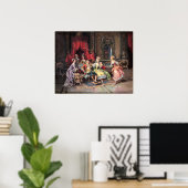 Kleurrijke 18e c. aristocratische scène poster (Thuiskantoor)