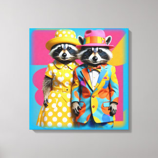 Kleurrijke 1960's mod raccoons canvas afdruk