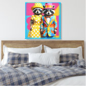 Kleurrijke 1960's mod raccoons canvas afdruk (Insitu (Slaapkamer))