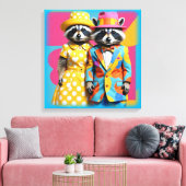 Kleurrijke 1960's mod raccoons canvas afdruk (Insitu (Woonkamer))