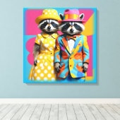 Kleurrijke 1960's mod raccoons canvas afdruk (Insitu (Houten vloer))