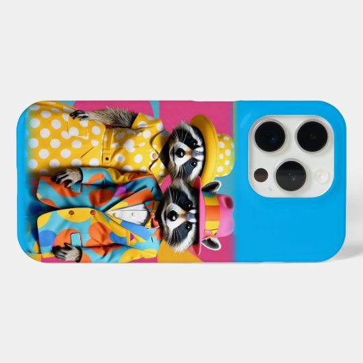 Kleurrijke 1960's mod raccoons Case-Mate iPhone case (Achterkant (horizontaal))