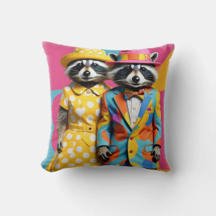 Kleurrijke 1960's mod raccoons kussen