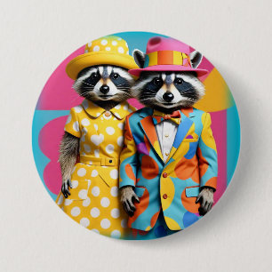 Kleurrijke 1960's mod raccoons ronde button 7,6 cm