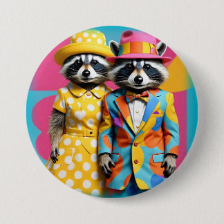 Kleurrijke 1960's mod raccoons ronde button 7,6 cm