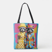 Kleurrijke 1960's mod raccoons tote bag (Achterkant)