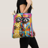 Kleurrijke 1960's mod raccoons tote bag (Dichtbij)