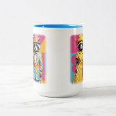 Kleurrijke 1960's mod raccoons tweekleurige koffiemok (Center)