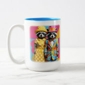 Kleurrijke 1960's mod raccoons tweekleurige koffiemok (Links)