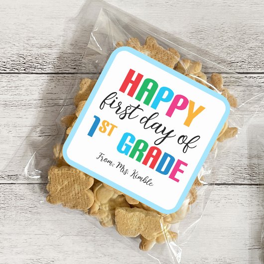 Kleurrijke 1e klas School Sticker (vierkant)