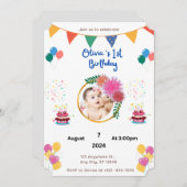 Kleurrijke 1e Verjaardag uitnodiging (Voorkant / Achterkant)