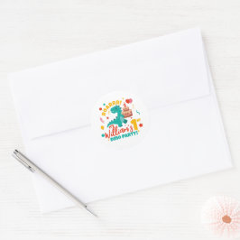 Kleurrijke 1e verjaardags Dino-feest T-shirt Ronde Sticker