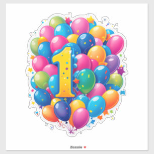 Kleurrijke 1e verjaardagsviering met ballonnen sticker