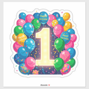 Kleurrijke 1e verjaardagsviering met ballonnen sticker