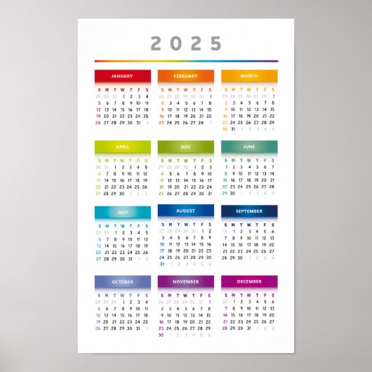 Kleurrijke 2025 Agenda - Regenboog Kleuren 3 Kolom Poster (Voorkant)