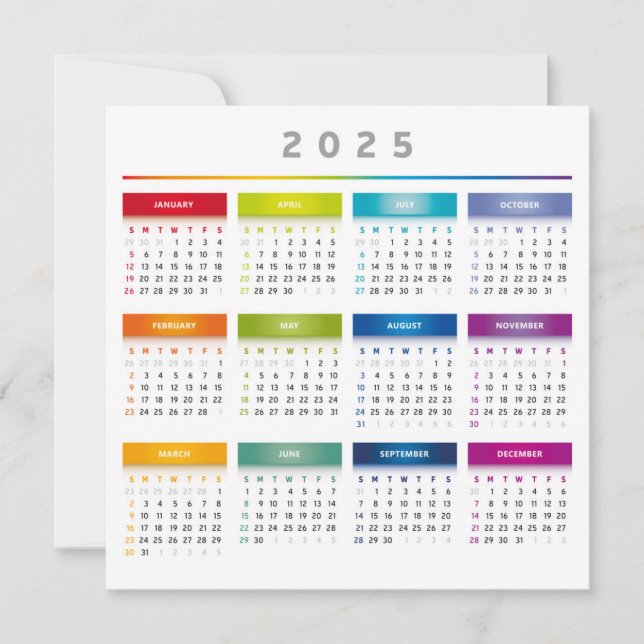 Kleurrijke 2025 Kalender - Regenboog Kleuren 3 Kol (Voorkant)