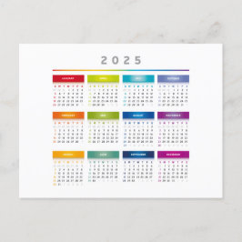 Kleurrijke 2025 Kalender - Regenboog Kleuren 3 Kol Briefkaart