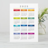 Kleurrijke 2025 Kalender - Regenboog Kleuren 3 Kol Menu (Staand voorkant)