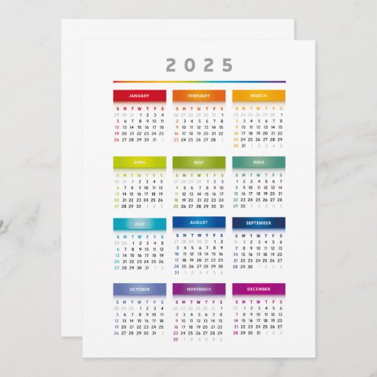 Kleurrijke 2025 Kalender - Regenboog Kleuren 3 Kol Menu (Voorkant / Achterkant)