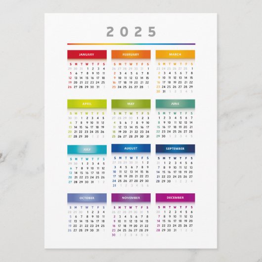Kleurrijke 2025 Kalender - Regenboog Kleuren 3 Kol Menu (Voorkant)