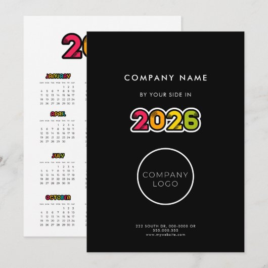 Kleurrijke 2025 kalender zakelijke feestdagenkaart (Voorkant / Achterkant)