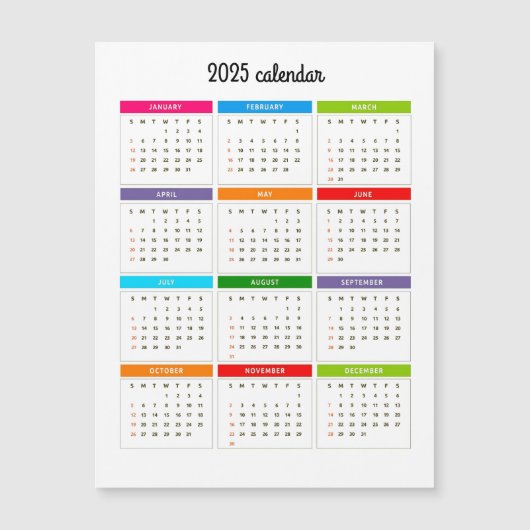 Kleurrijke 2025 Maandelijkse Kalender Magnetische (Voorkant)
