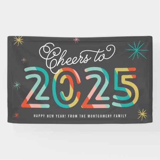 Kleurrijke 2025 oudejaarsavond moderne feestdag spandoek (Horizontaal)