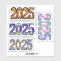Kleurrijke 2025 Stickers, Nieuwjaar Stickers,