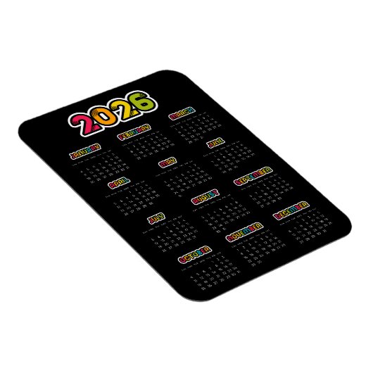 Kleurrijke 2025 Zwarte kalender Magneet (Rechterzijde)