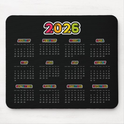 Kleurrijke 2025 Zwarte kalender Muismat (Voorkant)