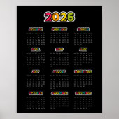 Kleurrijke 2025 Zwarte kalender Poster (Voorkant)