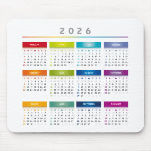 Kleurrijke 2026 Agenda - Regenboog Kleuren 3 Kolom Muismat
