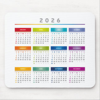 Kleurrijke 2026 Agenda - Regenboog Kleuren 3 Kolom Muismat
