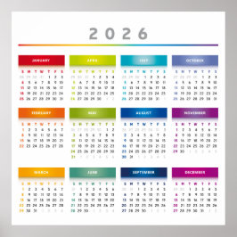 Kleurrijke 2026 Agenda - Regenboog Kleuren 3 Kolom Poster